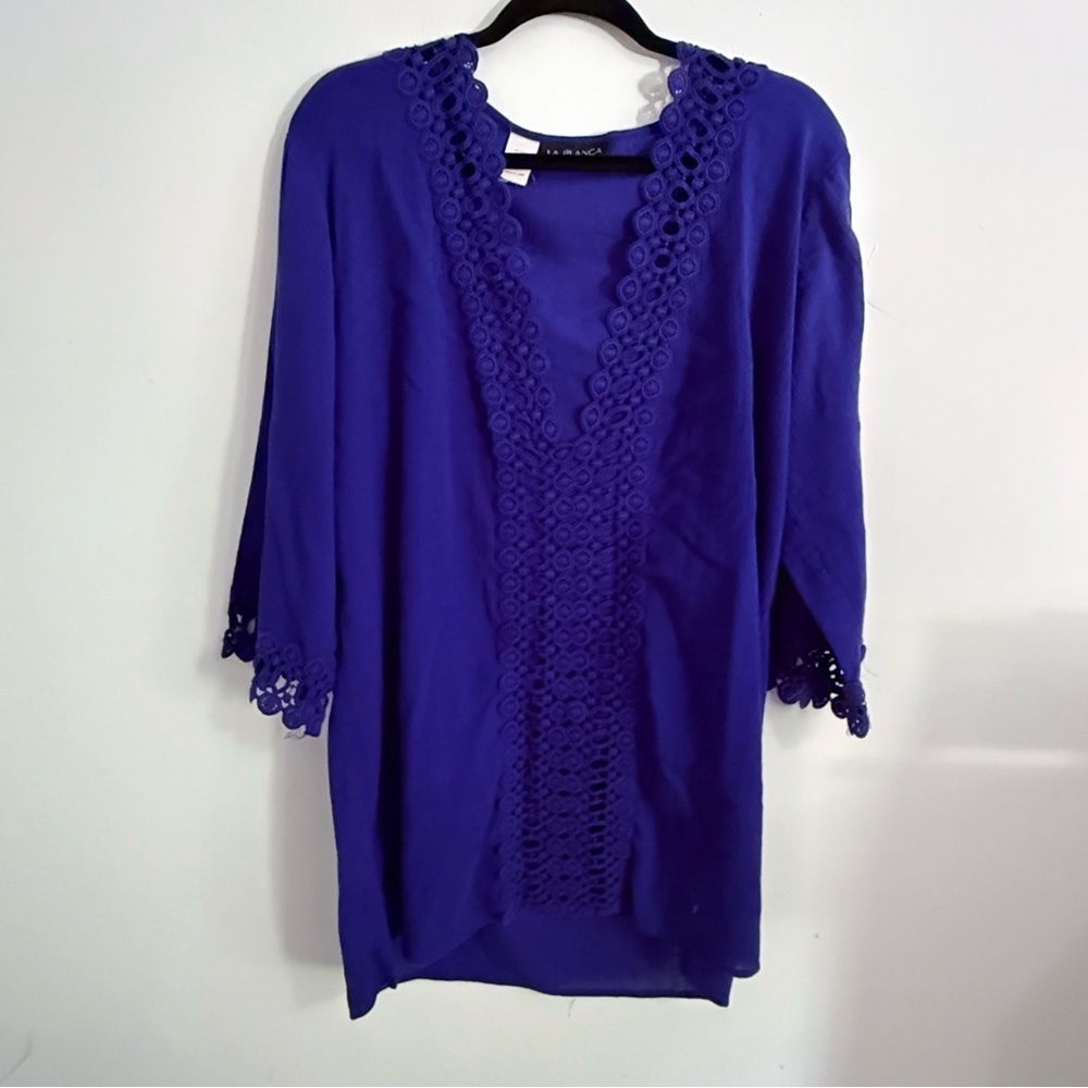 La Blanca Royal Blue Crochet Trim Coverup